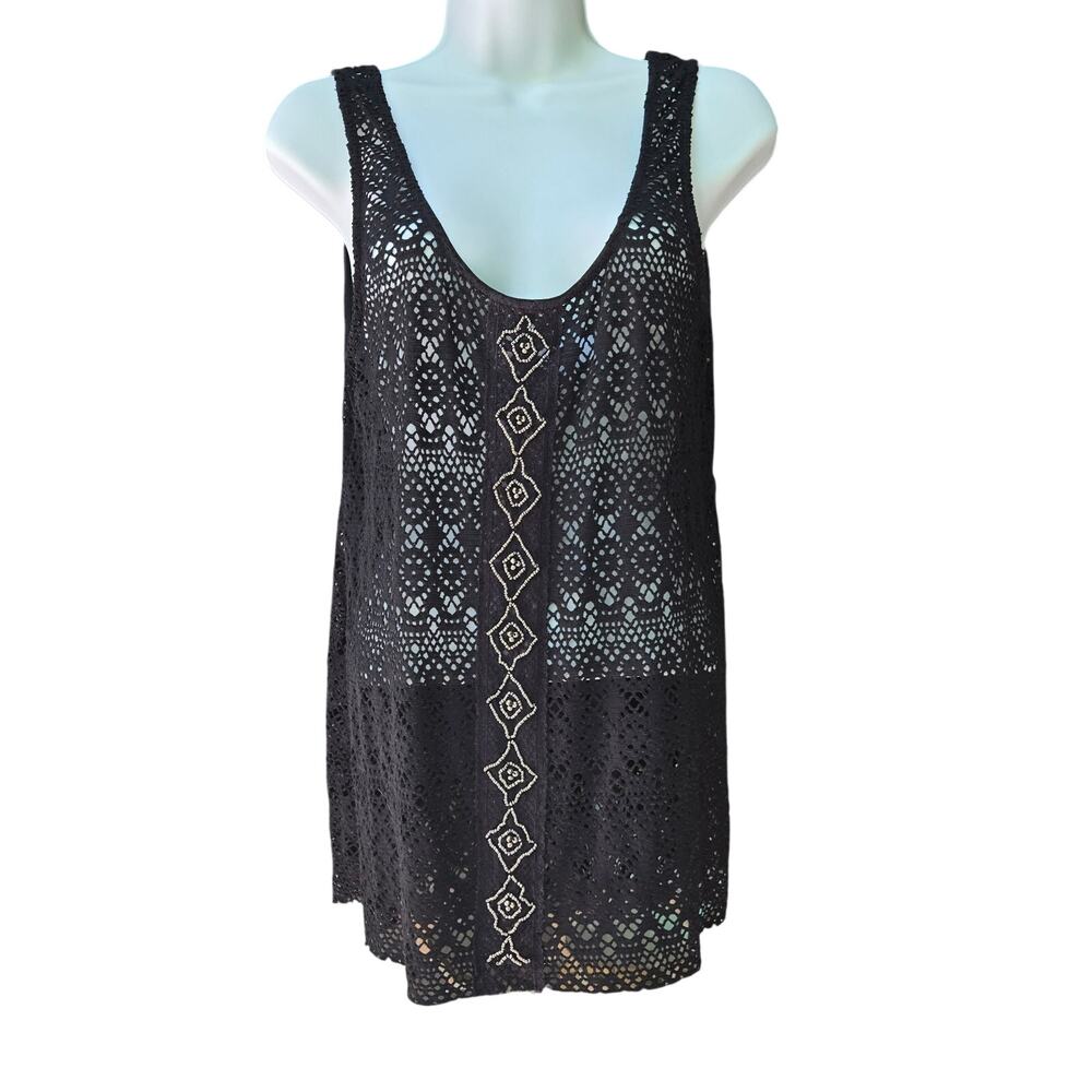 Studio Y Women Y2K Boho Fairy Grunge Crochet Knit Beaded Swim Cover-Up Tank Top